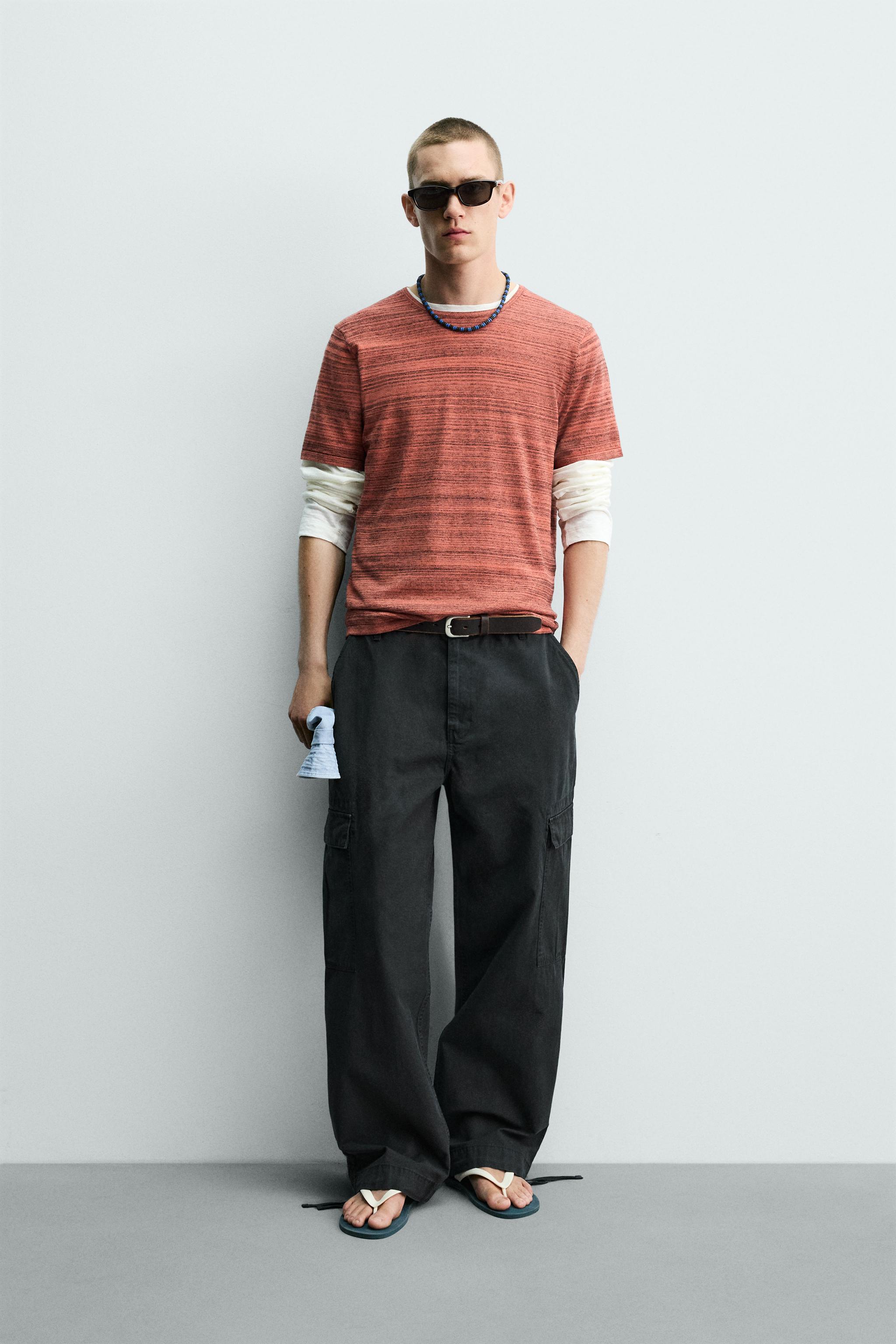 IRREGULAR STRIPED KNIT T-SHIRT